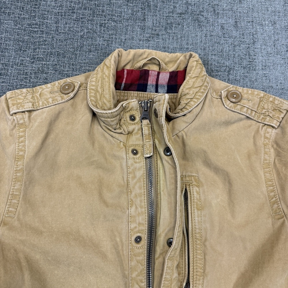 American Eagle Jacket Mens‎ M Tan Red Plaid Lined Military Utility Barn Chore